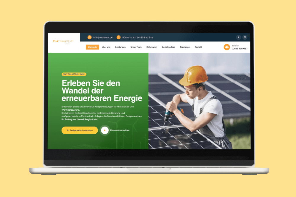 http://Laptop%20mit%20Webseite%20von%20MIAT%20SolarTECH,%20die%20innovative%20Lösungen%20für%20Photovoltaik%20und%20erneuerbare%20Energien%20präsentiert.%20Ein%20Techniker%20installiert%20Solarpanels%20und%20zeigt%20Engagement%20für%20nachhaltige%20Energienutzung.
