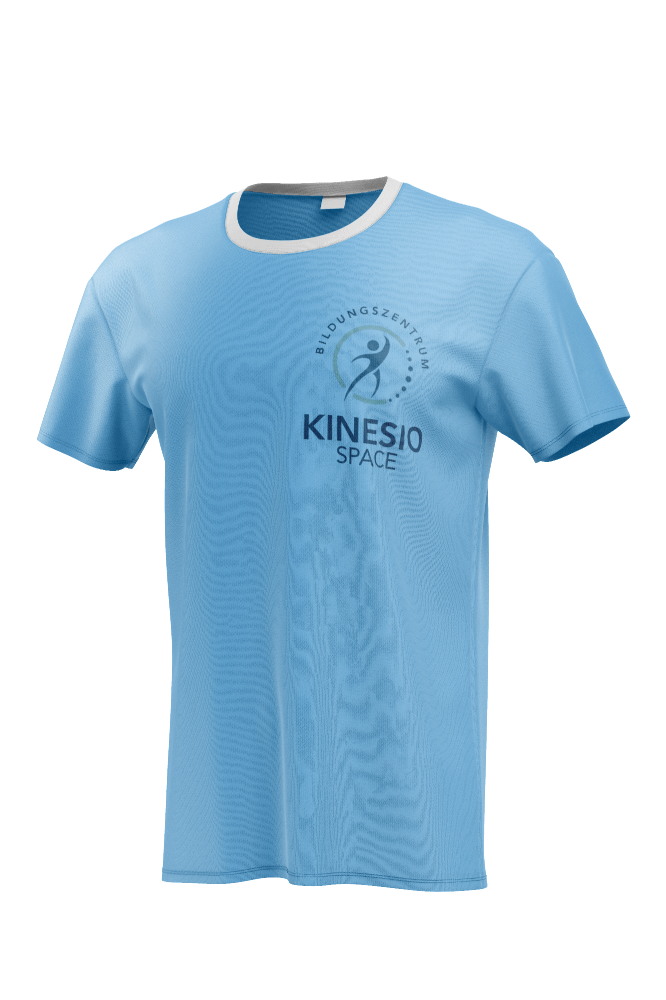 http://Blaues%20T-Shirt%20mit%20dem%20Logo%20des%20Bildungszentrums%20KINESIO%20SPACE,%20ideal%20für%20sportliche%20Aktivitäten%20und%20Bildungseinrichtungen.